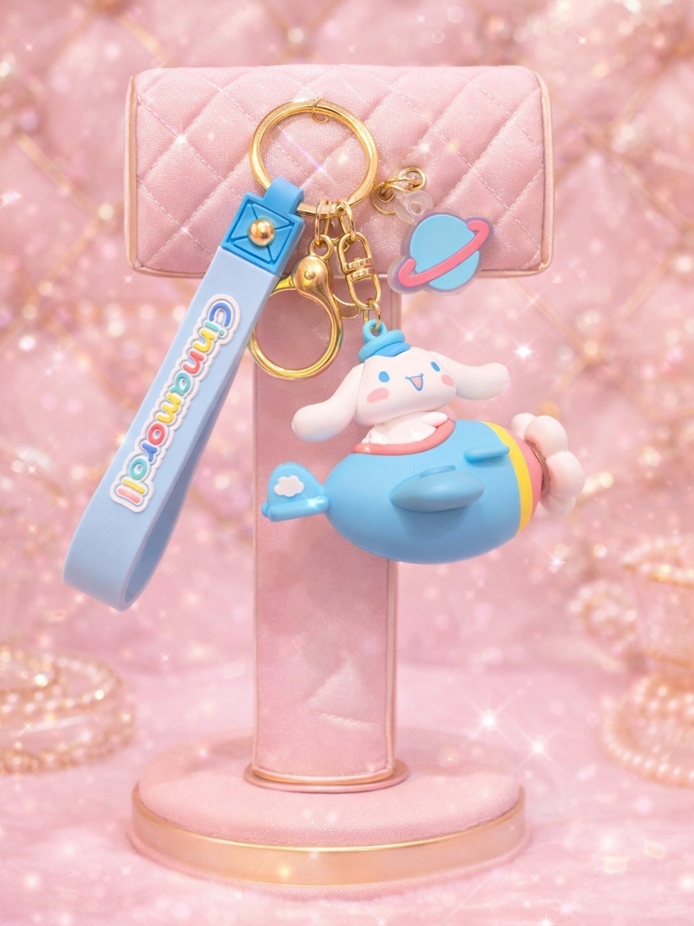 Blue Airplane Keychain with Strap
